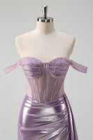 Load image into Gallery viewer, Light Purple Off The Shoulder Mermaid Corset Metallic Prom Dress