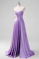 Load image into Gallery viewer, Purple Strapless A Line Sweetheart Corset Long Prom Dress