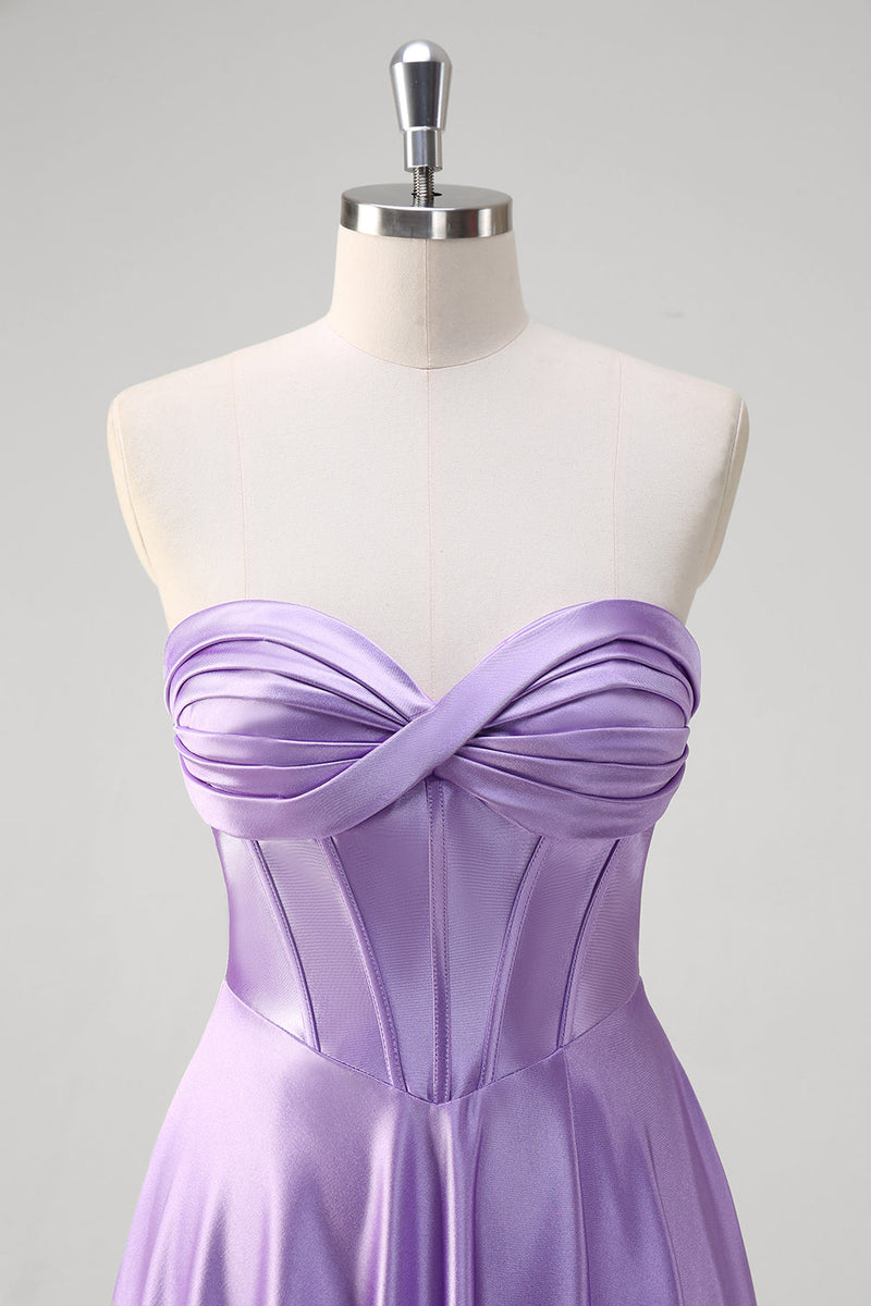Load image into Gallery viewer, Purple Strapless A Line Sweetheart Corset Long Prom Dress