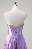Load image into Gallery viewer, Purple Strapless A Line Sweetheart Corset Long Prom Dress