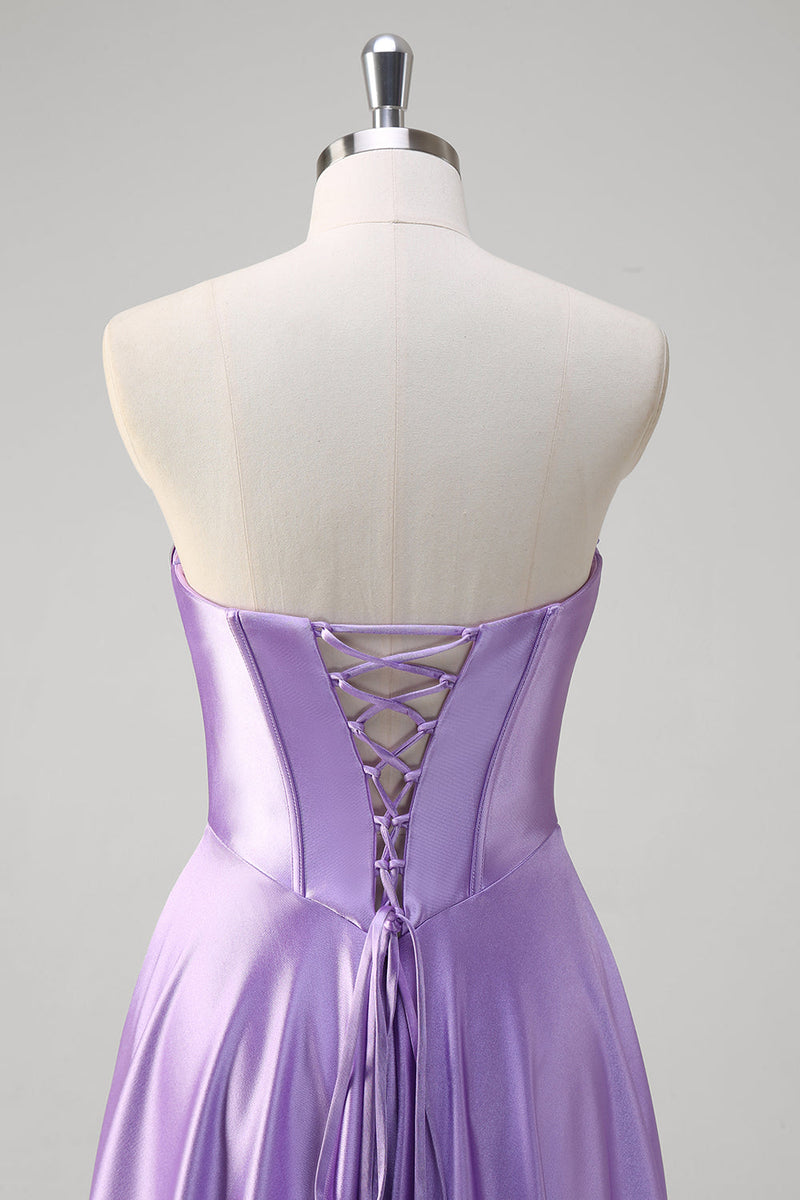Load image into Gallery viewer, Purple Strapless A Line Sweetheart Corset Long Prom Dress