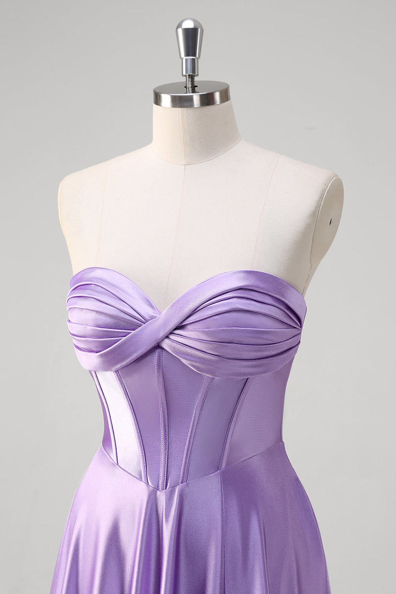 Load image into Gallery viewer, Purple Strapless A Line Sweetheart Corset Long Prom Dress