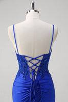 Load image into Gallery viewer, Glitter Royal Blue Mermaid Corset Prom Dress with Slit
