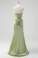 Load image into Gallery viewer, Green Mermaid Spaghetti Straps Corset Long Beaded Prom Dress