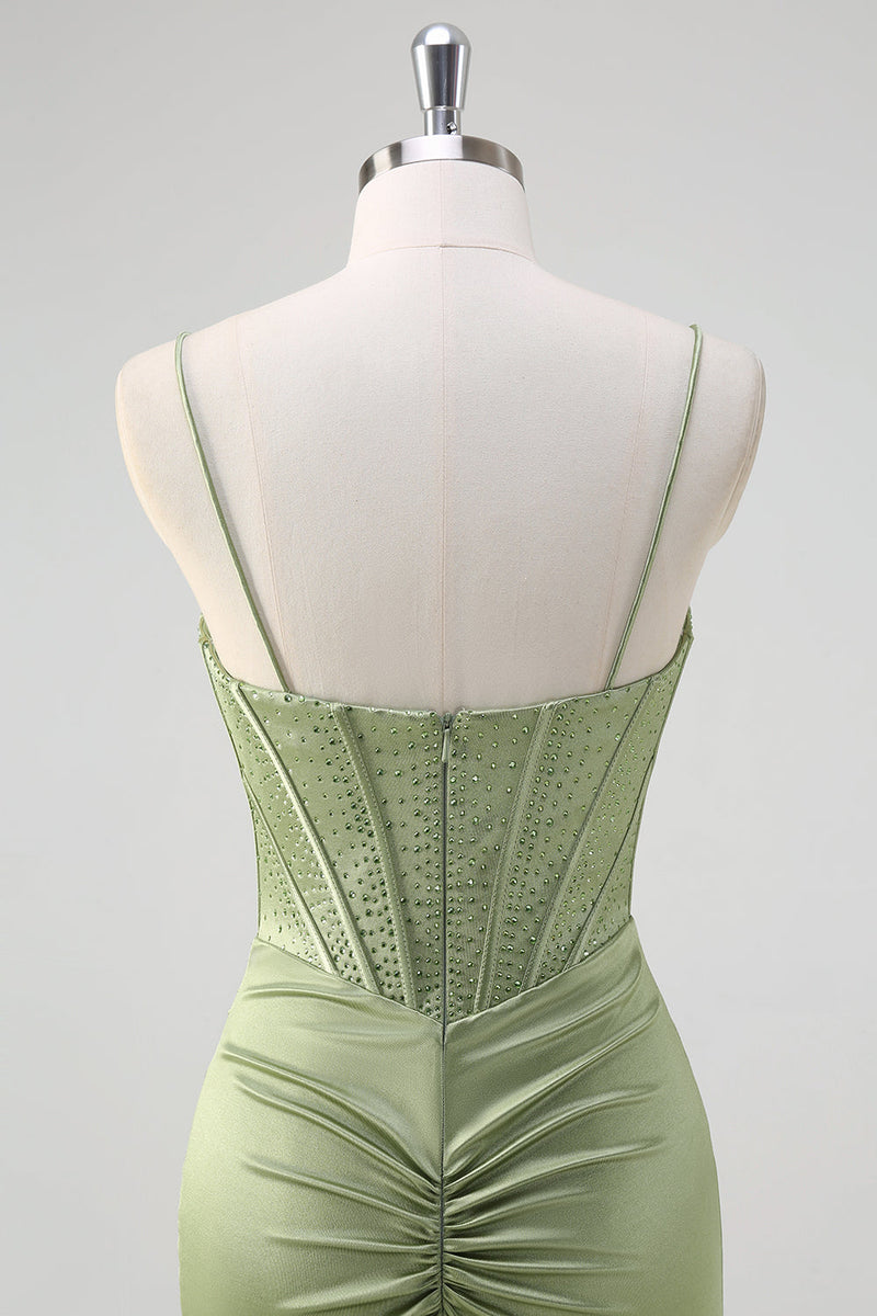 Load image into Gallery viewer, Green Mermaid Spaghetti Straps Corset Long Beaded Prom Dress