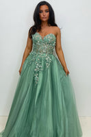 Load image into Gallery viewer, Sparkly Beaded Appliques Sage Corset A Line Strapless Prom Dress