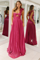 Load image into Gallery viewer, Fuchsia Metallic One Shoulder A Line Long Prom Dress with Slit