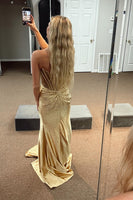 Load image into Gallery viewer, Sparkly Beaded Golden Corset Strapless Long Prom Dress with Slit