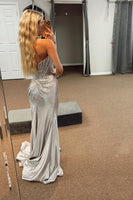 Load image into Gallery viewer, Sparkly Beaded Golden Corset Strapless Long Prom Dress with Slit