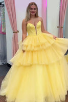 Load image into Gallery viewer, Strapless Tiered Blue Corset Long Prom Dress