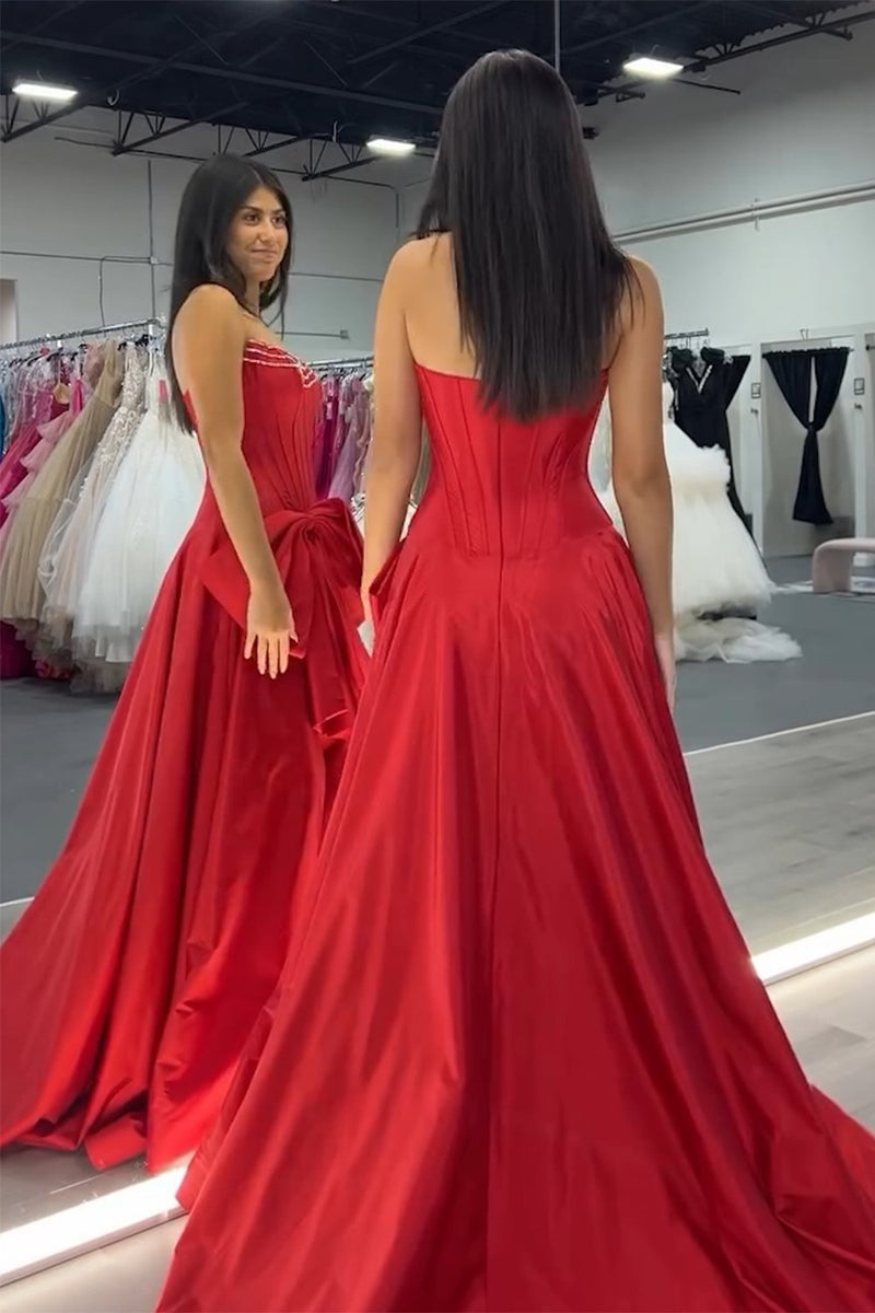 Red Sheer Corset A-line Long Formal Dress main image 0