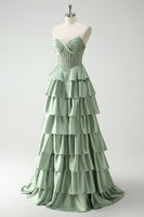 Load image into Gallery viewer, Green Sweetheart Princess Tiered Long Corset Prom Dress