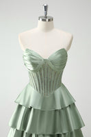 Load image into Gallery viewer, Green Sweetheart Princess Tiered Long Corset Prom Dress