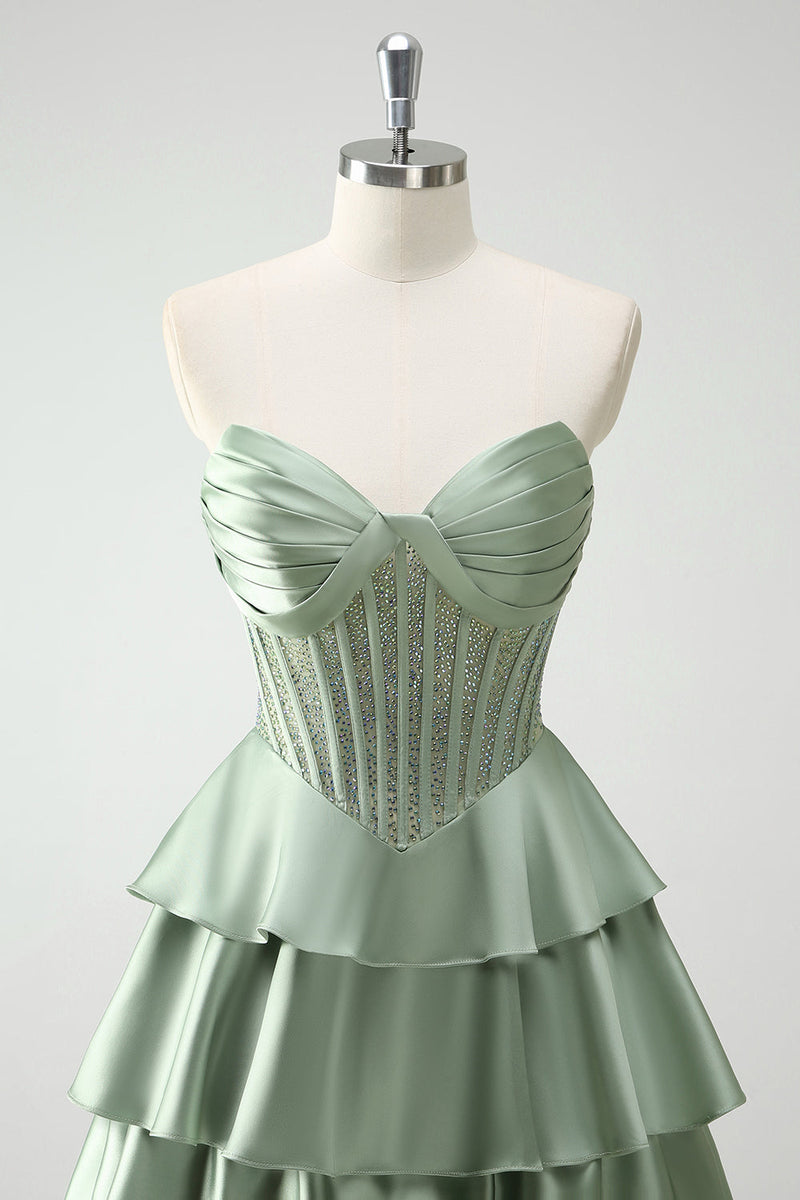 Load image into Gallery viewer, Green Sweetheart Princess Tiered Long Corset Prom Dress