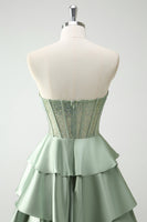 Load image into Gallery viewer, Green Sweetheart Princess Tiered Long Corset Prom Dress