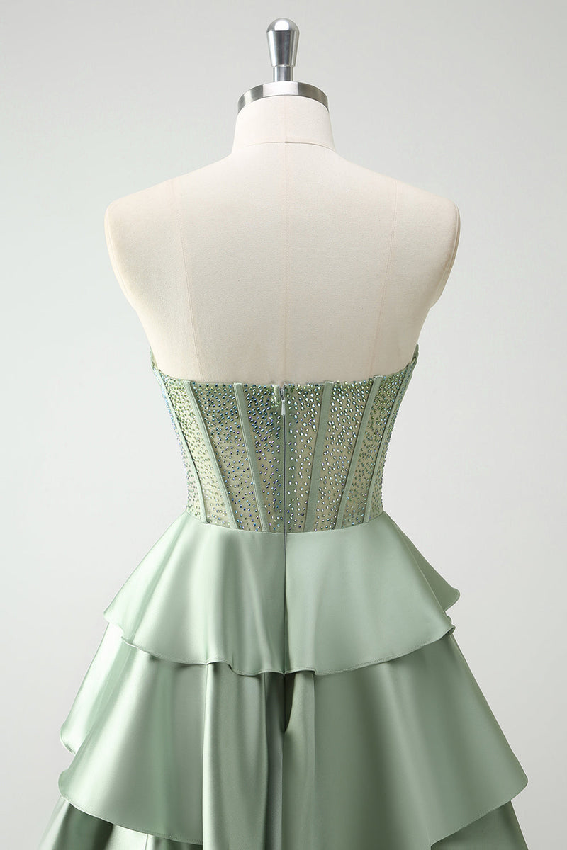 Load image into Gallery viewer, Green Sweetheart Princess Tiered Long Corset Prom Dress