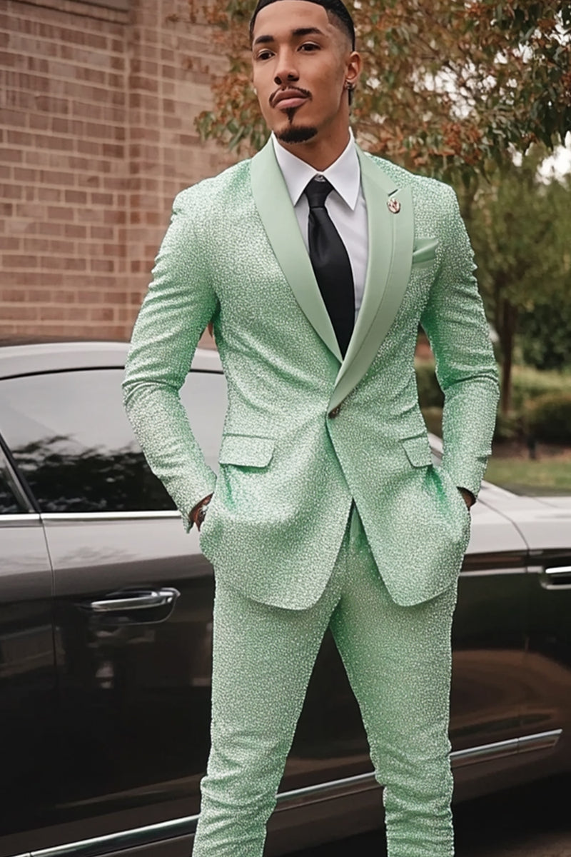 Load image into Gallery viewer, Shawl Lapel Light Green Sparkly Beaded 2 Pieces Men's Suits with One Button