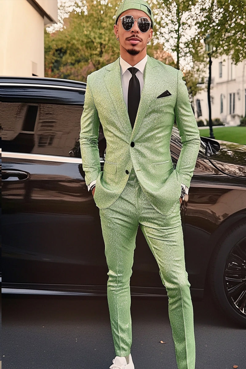 Load image into Gallery viewer, Sage Sparkly Beaded 2 Pieces Men's Suits with Notched Lapel