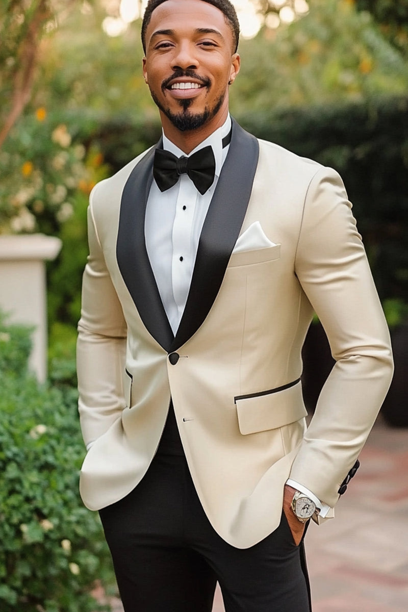 Load image into Gallery viewer, Simplicity 2 Pieces Black Shawl Lapel Ivory Men's Prom Suits