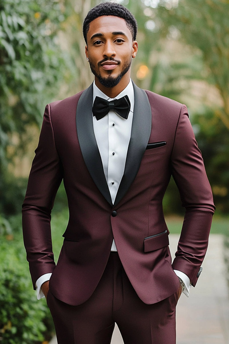 Load image into Gallery viewer, One Button Dark Red 2 Pieces Men's Prom Suits with Shawl Lapel