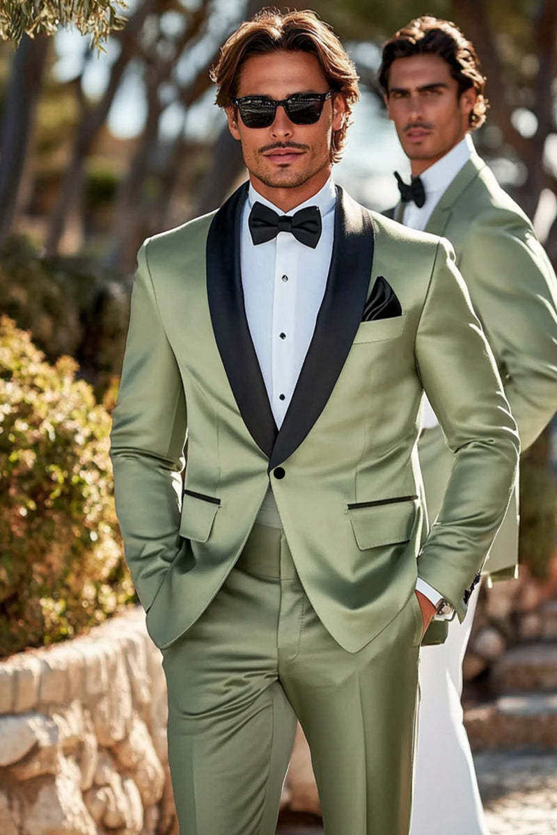 Load image into Gallery viewer, Black Shawl Lapel One Button 2 Pieces Sage Men's Formal Suits with Pockets
