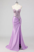 Load image into Gallery viewer, Grey Green Mermaid Strapless Sequin Corset Ruched Prom Dress