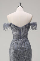 Load image into Gallery viewer, Sparkly Mermaid Dusty Rose Off the Shoulder Long Prom Dress with Slit