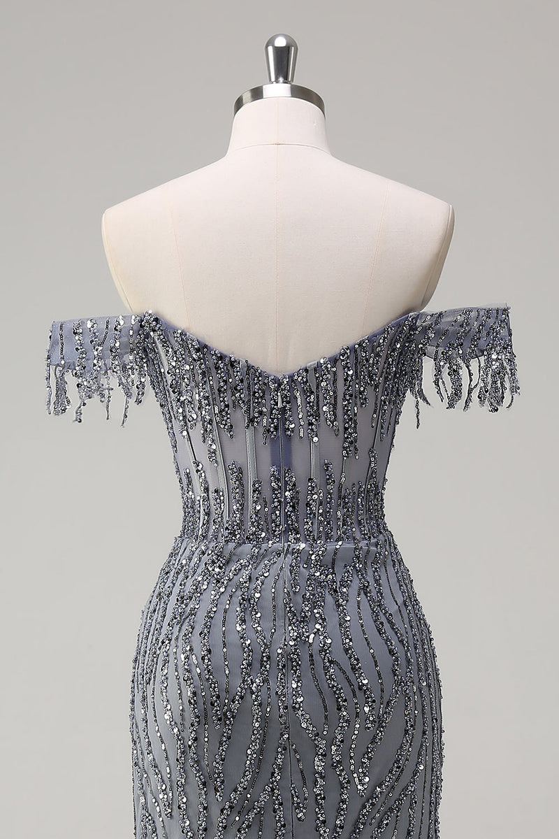 Load image into Gallery viewer, Sparkly Mermaid Dusty Rose Off the Shoulder Long Prom Dress with Slit