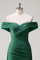 Load image into Gallery viewer, Glitter Off the Shoulder Dark Green Mermaid Prom Dress