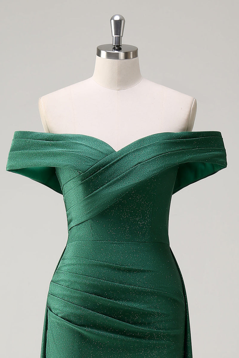 Load image into Gallery viewer, Glitter Off the Shoulder Dark Green Mermaid Prom Dress
