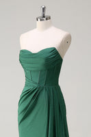 Load image into Gallery viewer, Glitter Strapless Dark Green Mermaid Long Prom Dress with Slit