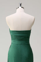 Load image into Gallery viewer, Glitter Strapless Dark Green Mermaid Long Prom Dress with Slit
