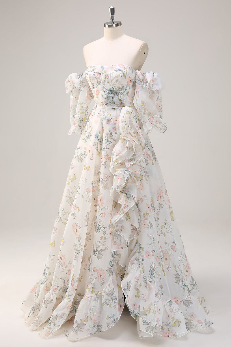 Wavlynn White Silk Blend High Waist Evening Dress With Cascading Ruffles for Summer Evenings main image 1