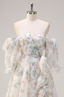 Load image into Gallery viewer, White Floral A Line Off The Shoulder Print Long Prom Dress