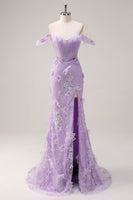 Load image into Gallery viewer, Lilac Off the Shoulder Mermaid Corset Long Prom Dress