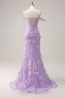 Load image into Gallery viewer, Lilac Off the Shoulder Mermaid Corset Long Prom Dress