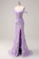 Load image into Gallery viewer, Lilac Off the Shoulder Mermaid Corset Long Prom Dress