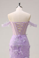 Load image into Gallery viewer, Lilac Off the Shoulder Mermaid Corset Long Prom Dress