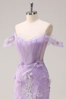 Load image into Gallery viewer, Lilac Off the Shoulder Mermaid Corset Long Prom Dress