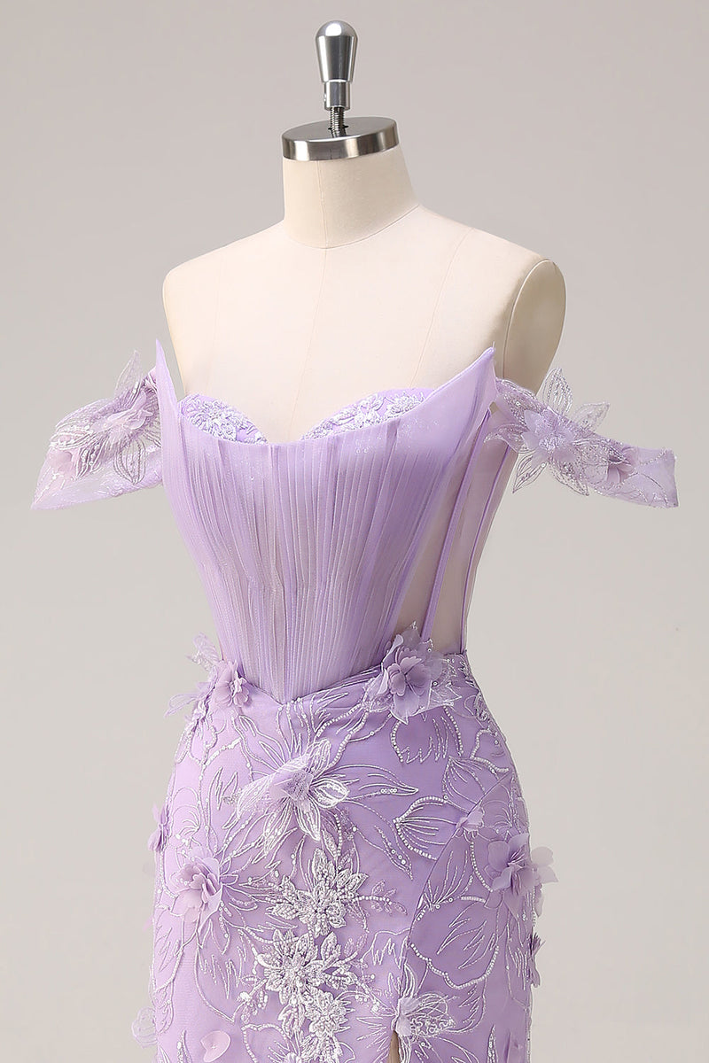 Load image into Gallery viewer, Lilac Off the Shoulder Mermaid Corset Long Prom Dress
