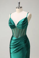 Load image into Gallery viewer, Dark Green Mermaid Corset Beaded Long Prom Dress with Slit