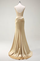 Load image into Gallery viewer, Mermaid Golden Corset Long Prom Dress with Slit