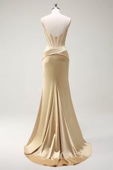 Mermaid Golden Corset Long Prom Dress with Slit