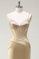Load image into Gallery viewer, Mermaid Golden Corset Long Prom Dress with Slit