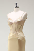 Load image into Gallery viewer, Mermaid Golden Corset Long Prom Dress with Slit