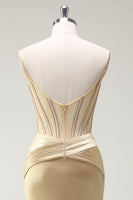 Load image into Gallery viewer, Mermaid Golden Corset Long Prom Dress with Slit