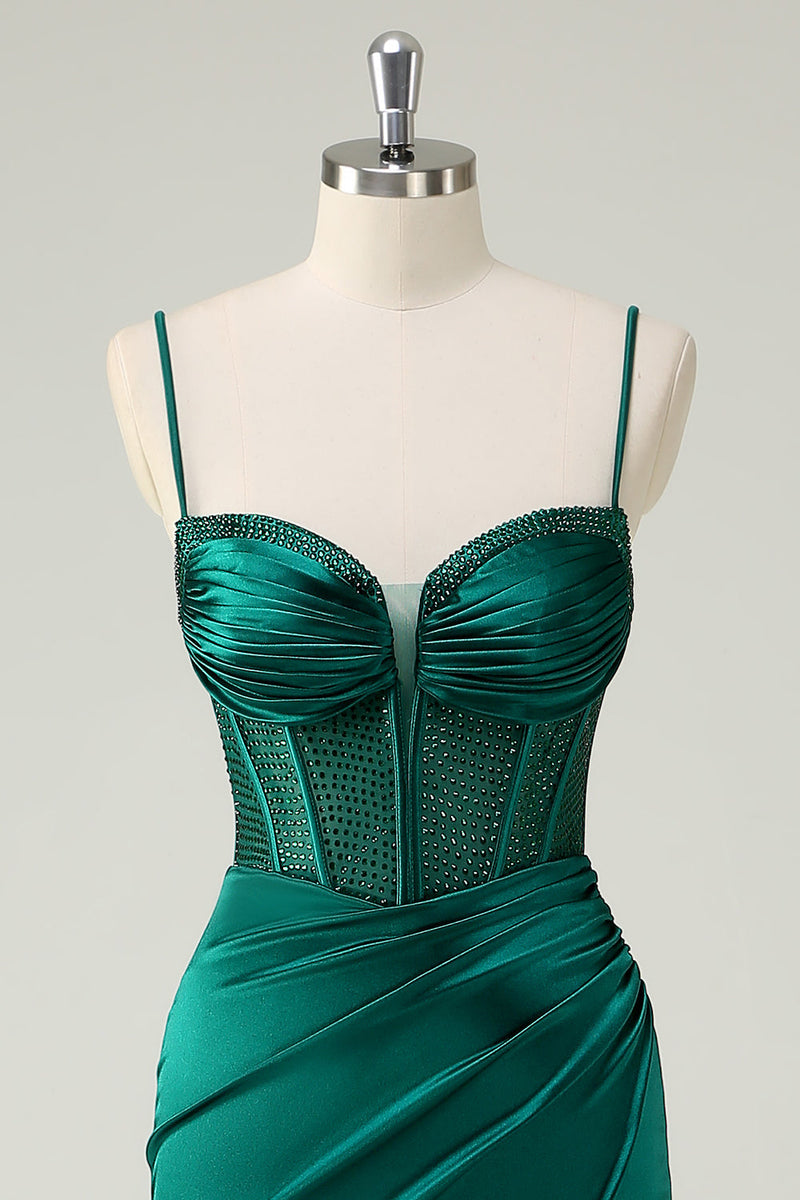 Load image into Gallery viewer, Dark Green Mermaid Spaghetti Straps Corset Long Prom Dress