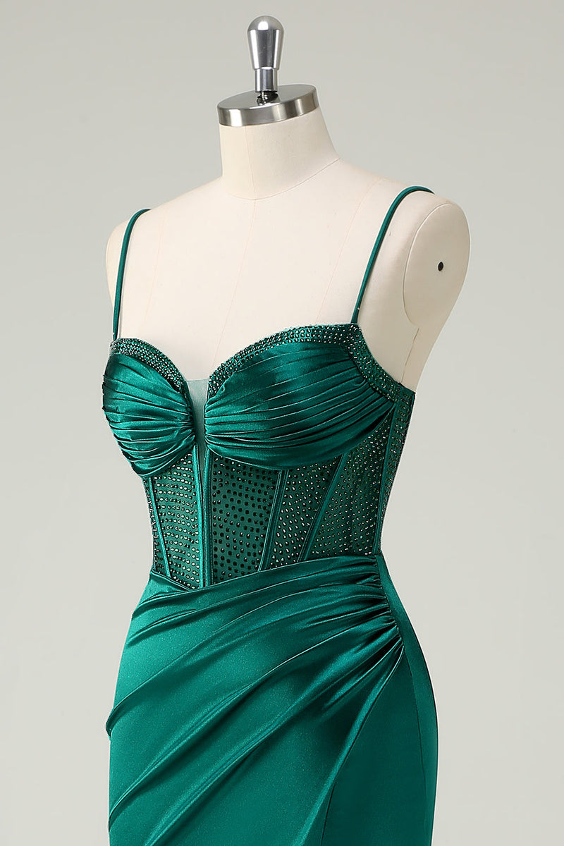 Load image into Gallery viewer, Dark Green Mermaid Spaghetti Straps Corset Long Prom Dress