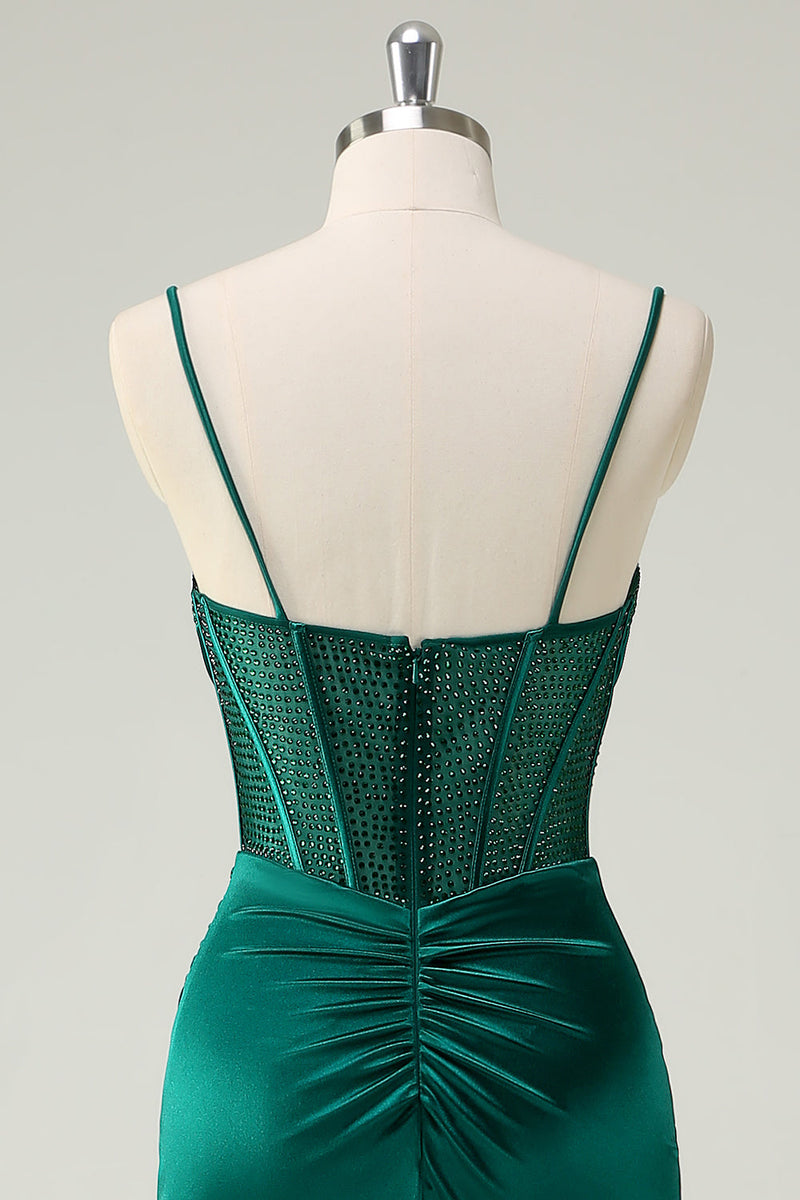 Load image into Gallery viewer, Dark Green Mermaid Spaghetti Straps Corset Long Prom Dress