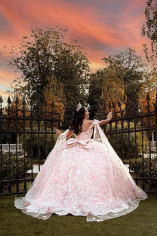 Light Pink Off the Shoulder Corset Long Quinceanera Dress with Appliques